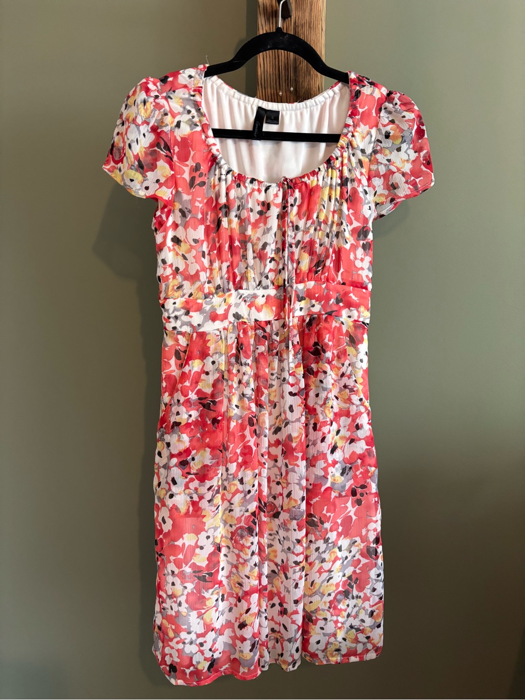 204.) Floral Scoop Neck Summer Dress Coral & White
